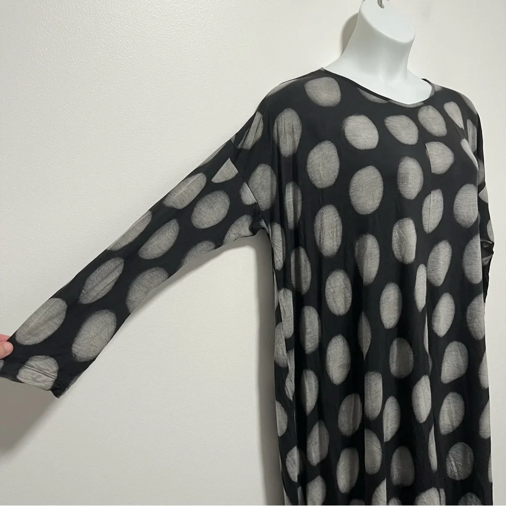 Moyuru Japanese Art To Wear Polka Dot Lagenlook Oversized Tunic Dress Gray M - Picture 2 of 12